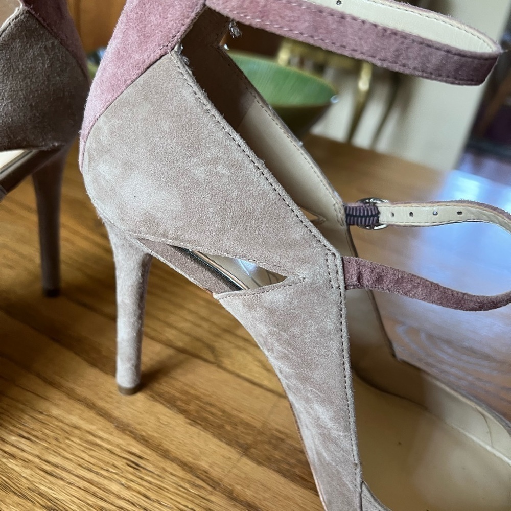 Jessica Simpson Shoes Women’s 10 Heel Pointy Toe Straps Mauve Tan - Picture 4 of 11